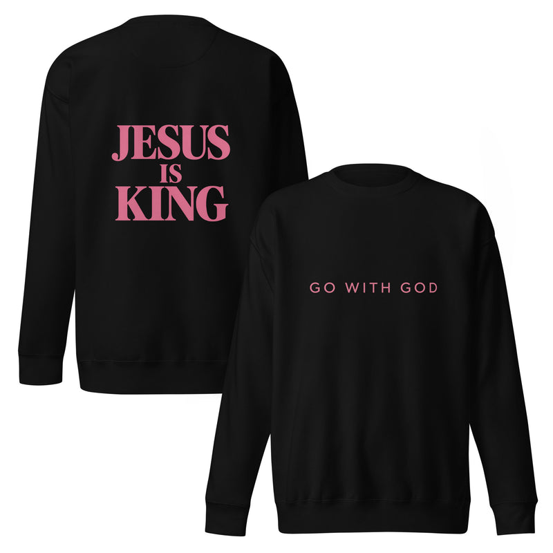 Jesus Is King Sweatshirt- Pink Lettering — view 3
