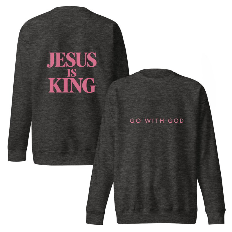 Jesus Is King Sweatshirt- Pink Lettering — view 2