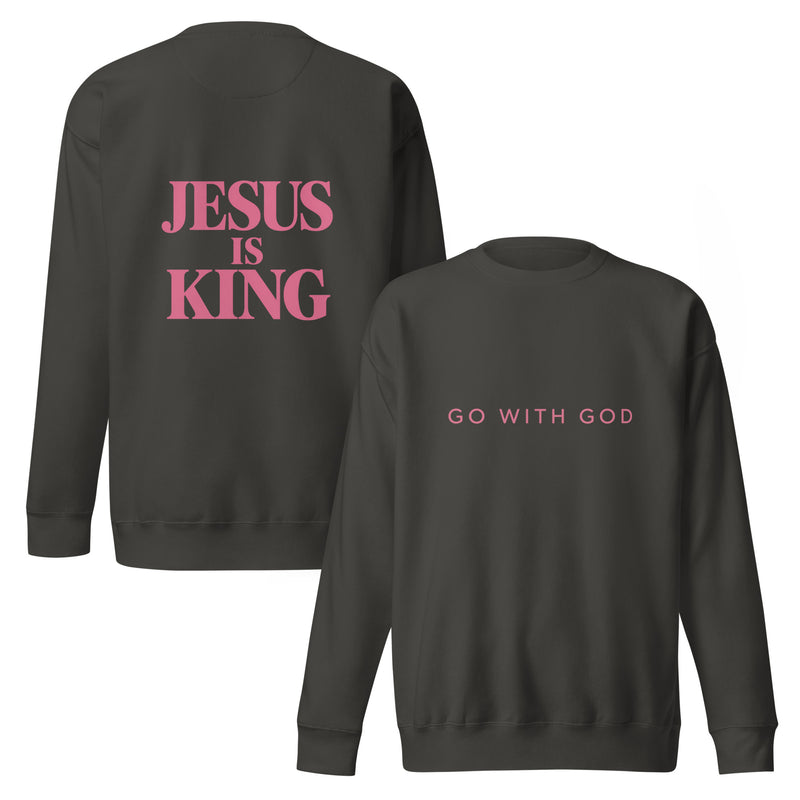 Jesus Is King Sweatshirt- Pink Lettering — view 1